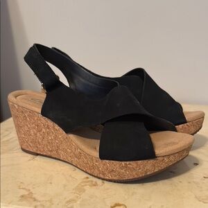 Black and Tan Wedge Slingback Sandals